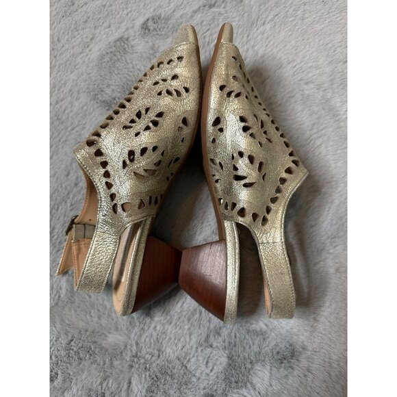 Nurture Shimmer Taupe Leather Cut Out Sandals Heels Side Zipper Open Toe - Picture 6 of 7